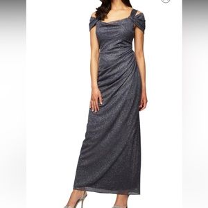 Cold Shoulder Ruffle Glitter Evening Dress